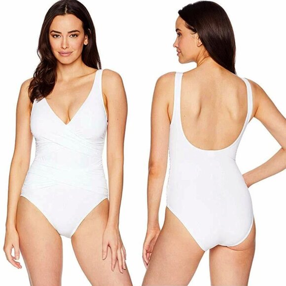 Tommy Bahama Pearl Wrap-Front One-Piece Swimsuit White Size 10 Summer Pool Beach - Picture 1 of 15